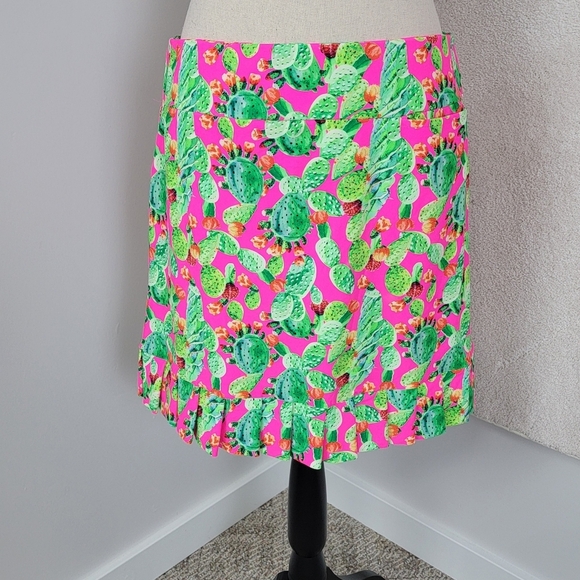 TZU TZU Multi Color Cactus Print Ruffled Hem Pickleball/Golf Skirt/Skort Sz L - Picture 3 of 16